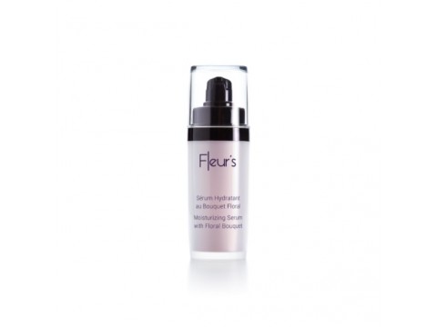 FLEUR'S MOISTURIZING SERUM with Floral Bouquet  drėkinamasis veido serumas su orchidėjomis, baltąja lelija, ličiais ir marokietiškų rožių aliejumi, 30 ml